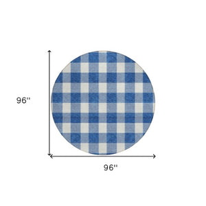 Homeroots 3' Artichoke Green And Gray Plaid Washable Rug – Perfect For Indoor And Outdoor Spaces, Durable Design 8' Round Polyester 595411