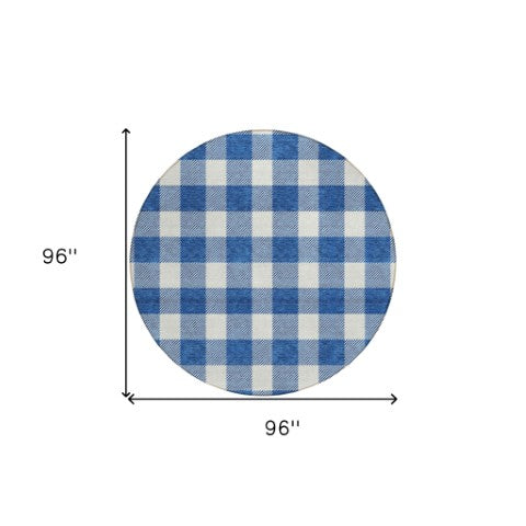 Homeroots 3' Artichoke Green And Gray Plaid Washable Rug – Perfect For Indoor And Outdoor Spaces, Durable Design 8' Round Polyester 595411