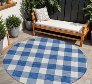 Homeroots 3' Artichoke Green And Gray Plaid Washable Rug – Perfect For Indoor And Outdoor Spaces, Durable Design 8' Round Polyester 595411