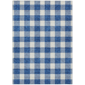 HomeRoots 5' Navy Blue and Gray Plaid Area Rug - Durable, Washable Design for Indoor and Outdoor Use 8' X 10' 595412