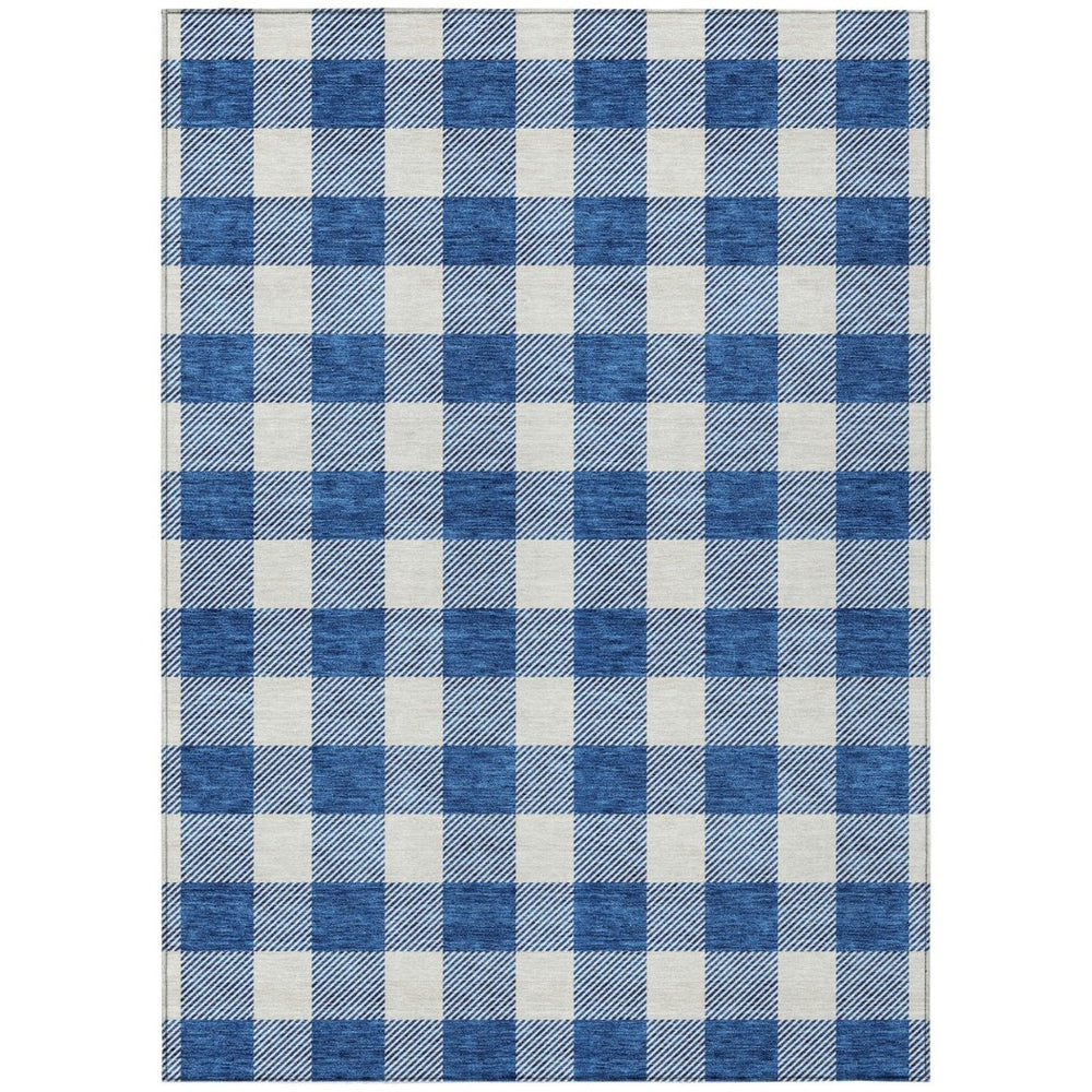 HomeRoots 9' X 12' Navy Blue & Gray Plaid Area Rug - Durable, Washable, Perfect for Indoor & Outdoor Spaces 595413