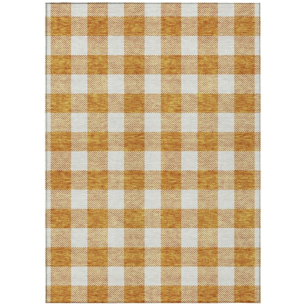 HomeRoots 5' Orange and Beige Plaid Indoor Outdoor Area Rug – Durable, Stain-Resistant, Machine Washable Design 5' X 8' 595416