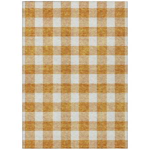 HomeRoots 5' Orange and Beige Plaid Indoor Outdoor Area Rug – Durable, Stain-Resistant, Machine Washable Design 5' X 8' 595416