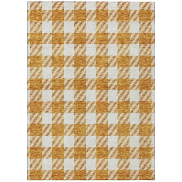 HomeRoots 5' Orange and Beige Plaid Indoor Outdoor Area Rug – Durable, Stain-Resistant, Machine Washable Design 5' X 8' 595416
