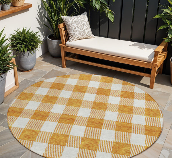 Homeroots 3' Artichoke Green And Gray Plaid Washable Rug – Perfect For Indoor And Outdoor Spaces, Durable Design 8' Round Polyester 595417