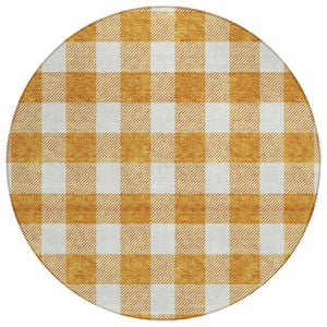 HomeRoots 5' Orange and Beige Plaid Indoor Outdoor Area Rug – Durable, Stain-Resistant, Machine Washable Design 8' Round 595417