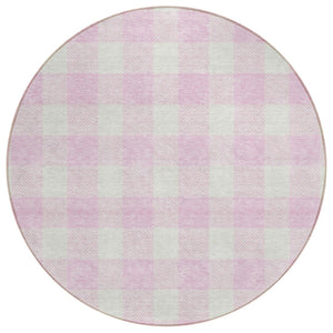 HomeRoots 5' Stylish Pink and Gray Plaid Area Rug for Indoor and Outdoor Use – Durable, Washable, Versatile Decor 8' Round 595423