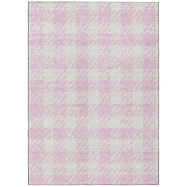HomeRoots 5' Stylish Pink and Gray Plaid Area Rug for Indoor and Outdoor Use – Durable, Washable, Versatile Decor 8' X 10' 595424