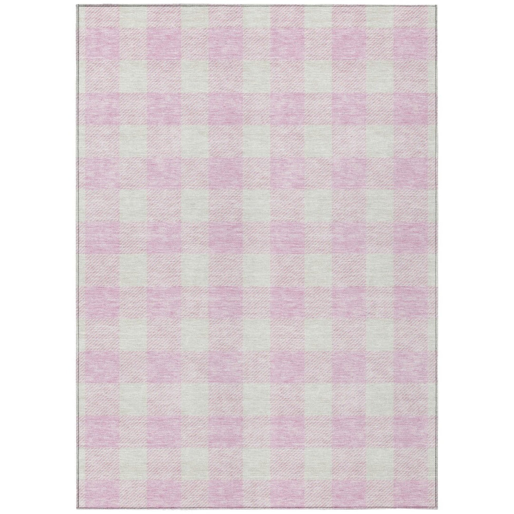 HomeRoots 9' X 12' Pink and Gray Plaid Washable Area Rug - Durable, Stylish, Indoor/Outdoor Perfect for Any Space! 595425