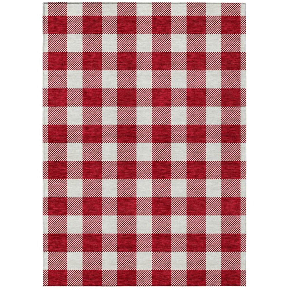 HomeRoots 5' Red and Ivory Plaid Washable Area Rug for Indoor and Outdoor Use - Durable, Stylish, Versatile Accent 8' X 10' 595430