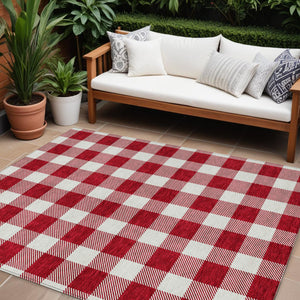 Homeroots 3' Artichoke Green And Gray Plaid Washable Rug – Perfect For Indoor And Outdoor Spaces, Durable Design 9' X 12' Polyester 595431