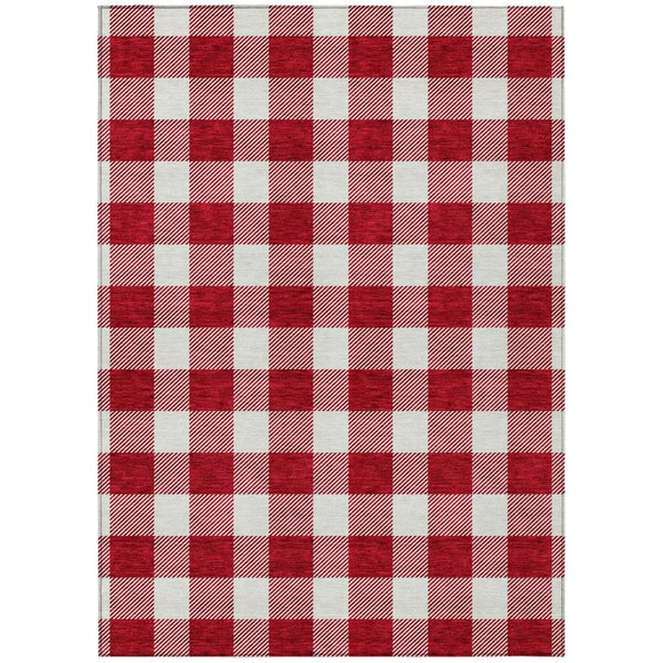 HomeRoots 5' Red and Ivory Plaid Washable Area Rug for Indoor and Outdoor Use - Durable, Stylish, Versatile Accent 10' X 14' 595432