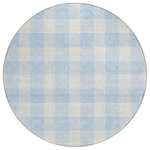 HomeRoots 5' Sky Blue and Gray Plaid Area Rug – Durable, Washable, Stylish for Indoor and Outdoor Spaces 8' Round 595435