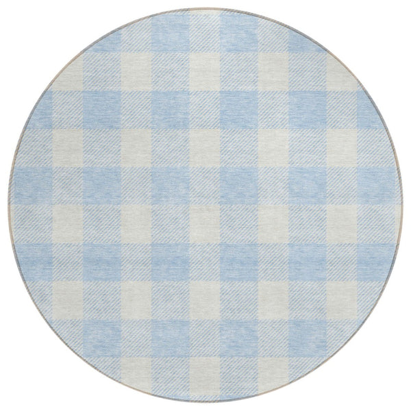 HomeRoots 5' Sky Blue and Gray Plaid Area Rug – Durable, Washable, Stylish for Indoor and Outdoor Spaces 8' Round 595435