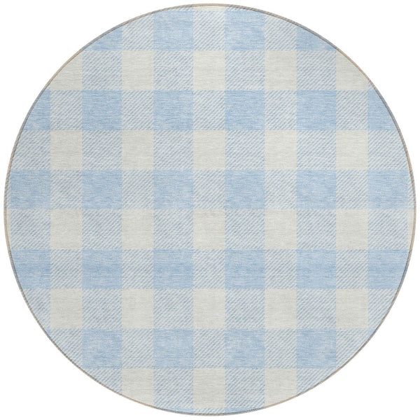 Homeroots 3' Artichoke Green And Gray Plaid Washable Rug – Perfect For Indoor And Outdoor Spaces, Durable Design 8' Round Polyester 595435