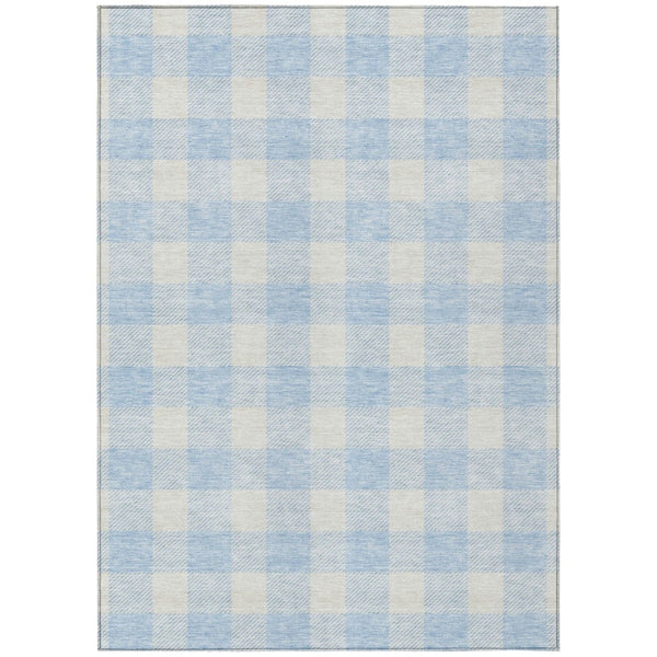 HomeRoots 5' Sky Blue and Gray Plaid Area Rug – Durable, Washable, Stylish for Indoor and Outdoor Spaces 10' X 14' 595438