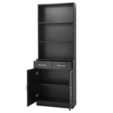 English Elm Bathroom Storage Cabinet, Cabinet With Two Doors and Drawers, Adjustable Shelf, Three-Layer Open Shelf, Mdf Board, Black