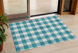 Homeroots 3' Artichoke Green And Gray Plaid Washable Rug – Perfect For Indoor And Outdoor Spaces, Durable Design 3' X 5' Polyester 595439