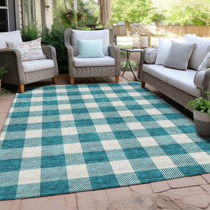 Homeroots 3' Artichoke Green And Gray Plaid Washable Rug – Perfect For Indoor And Outdoor Spaces, Durable Design 3' X 5' Polyester 595439