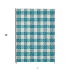 Homeroots 3' Artichoke Green And Gray Plaid Washable Rug – Perfect For Indoor And Outdoor Spaces, Durable Design 5' X 8' Polyester 595440