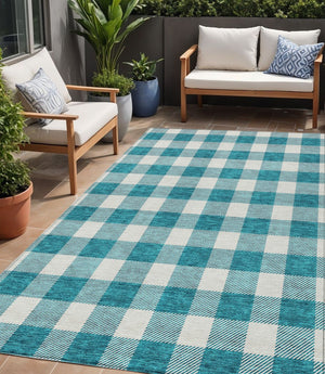 Homeroots 3' Artichoke Green And Gray Plaid Washable Rug – Perfect For Indoor And Outdoor Spaces, Durable Design 5' X 8' Polyester 595440