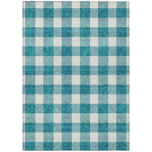 HomeRoots 5' Stylish Teal Blue & Gray Plaid Washable Area Rug for Indoor & Outdoor Use - Easy Care Design 5' X 8' 595440