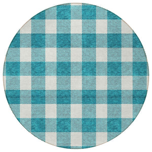 Homeroots 3' Artichoke Green And Gray Plaid Washable Rug – Perfect For Indoor And Outdoor Spaces, Durable Design 8' Round Polyester 595441