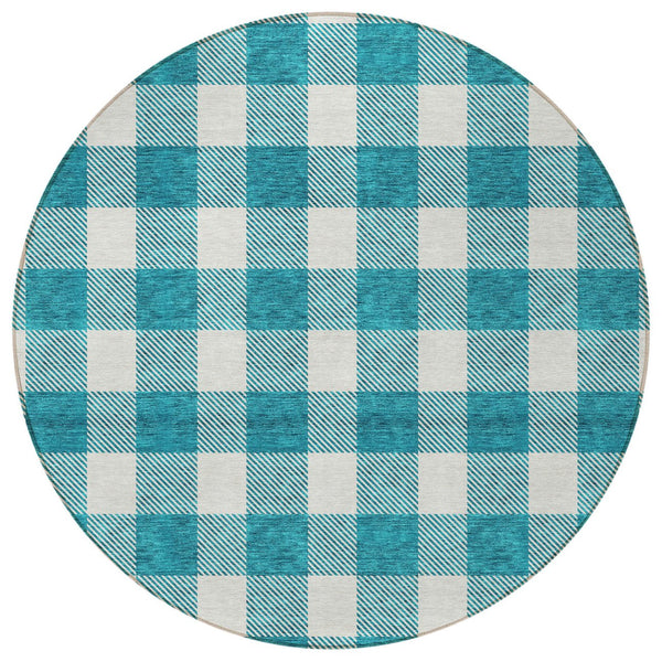 Homeroots 3' Artichoke Green And Gray Plaid Washable Rug – Perfect For Indoor And Outdoor Spaces, Durable Design 8' Round Polyester 595441