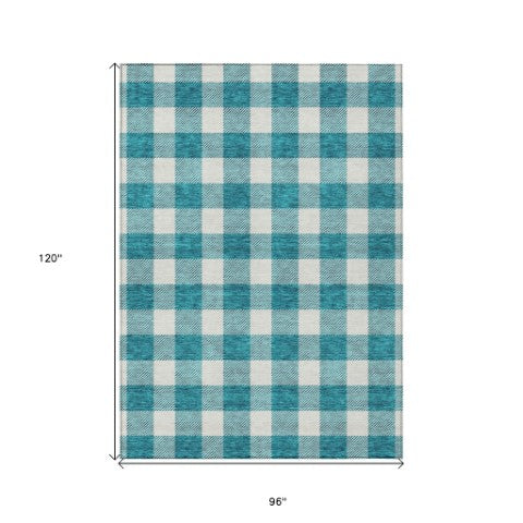 Homeroots 3' Artichoke Green And Gray Plaid Washable Rug – Perfect For Indoor And Outdoor Spaces, Durable Design 8' X 10' Polyester 595442