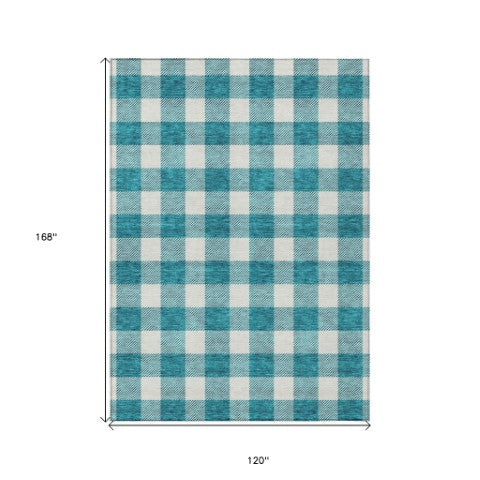 Homeroots 3' Artichoke Green And Gray Plaid Washable Rug – Perfect For Indoor And Outdoor Spaces, Durable Design 10' X 14' Polyester 595444