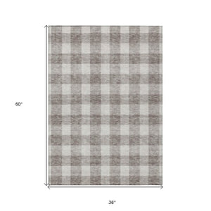 Homeroots 3' Artichoke Green And Gray Plaid Washable Rug – Perfect For Indoor And Outdoor Spaces, Durable Design 3' X 5' Polyester 595445