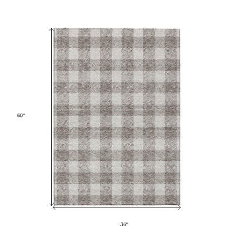 Homeroots 3' Artichoke Green And Gray Plaid Washable Rug – Perfect For Indoor And Outdoor Spaces, Durable Design 3' X 5' Polyester 595445
