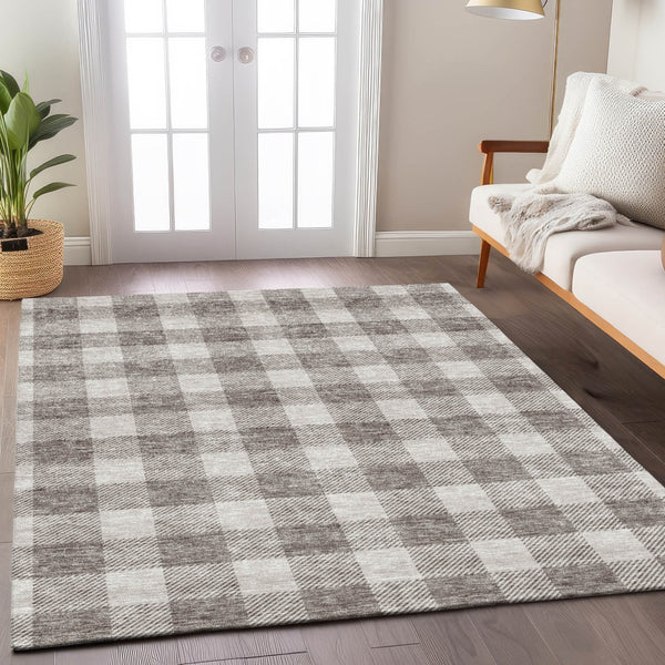 Homeroots 3' Artichoke Green And Gray Plaid Washable Rug – Perfect For Indoor And Outdoor Spaces, Durable Design 5' X 8' Polyester 595446