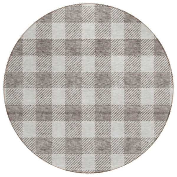 HomeRoots 5' Taupe and Gray Plaid Indoor Outdoor Area Rug - Durable, Washable, Perfect for High-Traffic Spaces 8' Round 595447