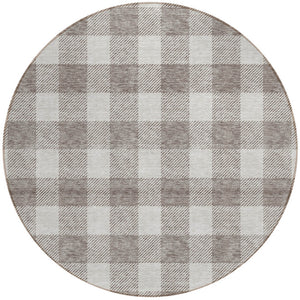 Homeroots 3' Artichoke Green And Gray Plaid Washable Rug – Perfect For Indoor And Outdoor Spaces, Durable Design 8' Round Polyester 595447