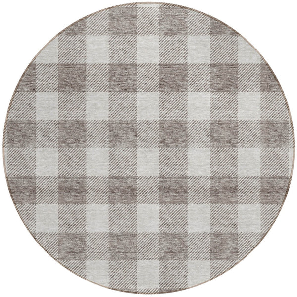 Homeroots 3' Artichoke Green And Gray Plaid Washable Rug – Perfect For Indoor And Outdoor Spaces, Durable Design 8' Round Polyester 595447