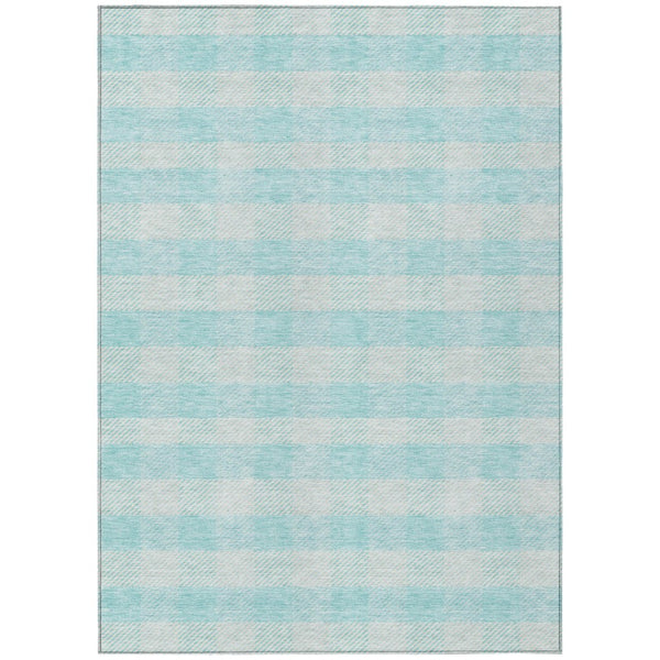 HomeRoots 5' Aqua and Ivory Plaid Indoor Outdoor Area Rug - Durable, Washable, Coastal Charm for Any Space 5' X 8' 595452