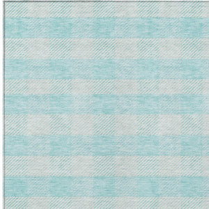 HomeRoots 5' Aqua and Ivory Plaid Indoor Outdoor Area Rug - Durable, Washable, Coastal Charm for Any Space 5' X 8' 595452