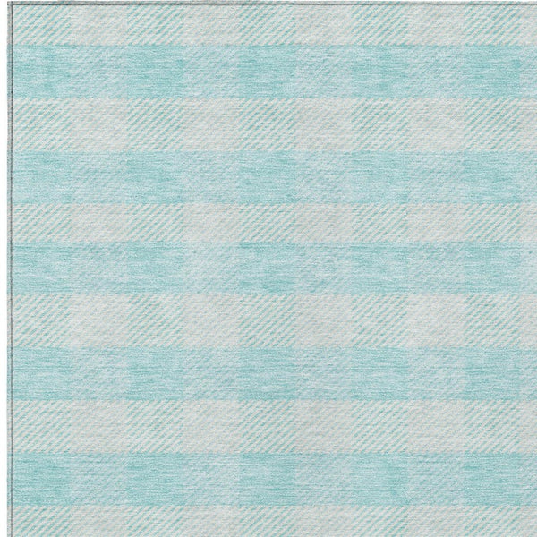 HomeRoots 5' Aqua and Ivory Plaid Indoor Outdoor Area Rug - Durable, Washable, Coastal Charm for Any Space 5' X 8' 595452