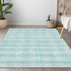 HomeRoots 5' Aqua and Ivory Plaid Indoor Outdoor Area Rug - Durable, Washable, Coastal Charm for Any Space 5' X 8' 595452