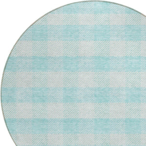 HomeRoots 5' Aqua and Ivory Plaid Indoor Outdoor Area Rug - Durable, Washable, Coastal Charm for Any Space 8' Round 595453