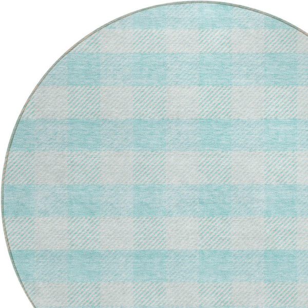 HomeRoots 5' Aqua and Ivory Plaid Indoor Outdoor Area Rug - Durable, Washable, Coastal Charm for Any Space 8' Round 595453