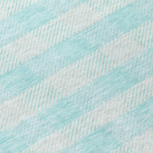 HomeRoots 5' Aqua and Ivory Plaid Indoor Outdoor Area Rug - Durable, Washable, Coastal Charm for Any Space 8' Round 595453