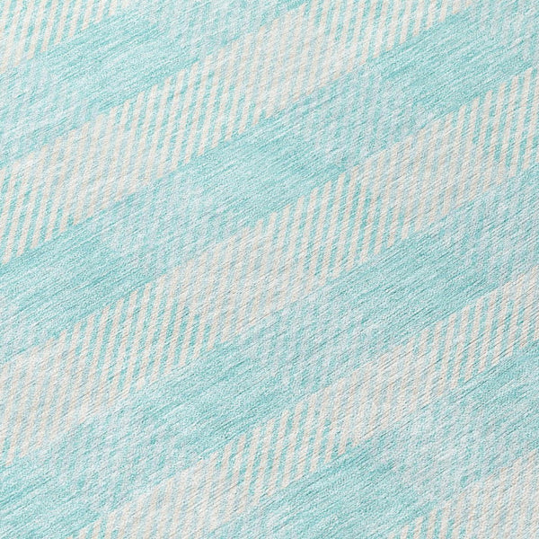 HomeRoots 5' Aqua and Ivory Plaid Indoor Outdoor Area Rug - Durable, Washable, Coastal Charm for Any Space 8' Round 595453