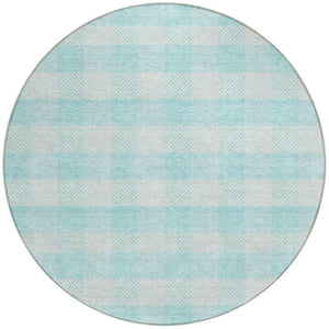 HomeRoots 5' Aqua and Ivory Plaid Indoor Outdoor Area Rug - Durable, Washable, Coastal Charm for Any Space 8' Round 595453