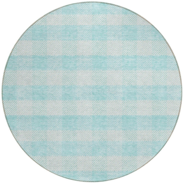 HomeRoots 5' Aqua and Ivory Plaid Indoor Outdoor Area Rug - Durable, Washable, Coastal Charm for Any Space 8' Round 595453