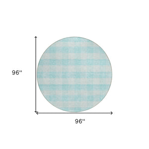 HomeRoots 5' Aqua and Ivory Plaid Indoor Outdoor Area Rug - Durable, Washable, Coastal Charm for Any Space 8' Round 595453