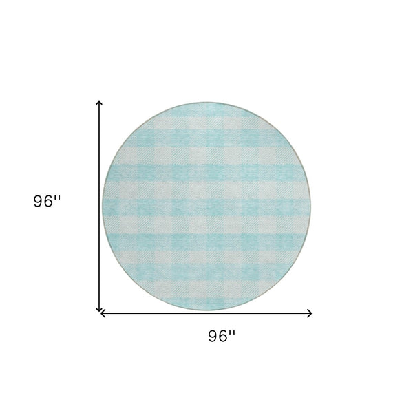 HomeRoots 5' Aqua and Ivory Plaid Indoor Outdoor Area Rug - Durable, Washable, Coastal Charm for Any Space 8' Round 595453