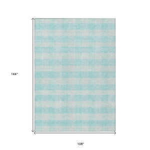 HomeRoots 9' X 12' Aqua Plaid Area Rug - Washable, Stain-Resistant, Indoor/Outdoor - Perfect for Coastal Décor! 595455