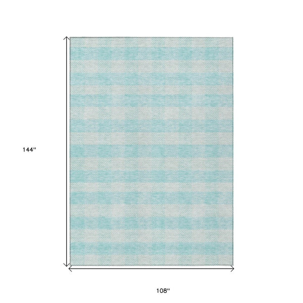 HomeRoots 9' X 12' Aqua Plaid Area Rug - Washable, Stain-Resistant, Indoor/Outdoor - Perfect for Coastal Décor! 595455